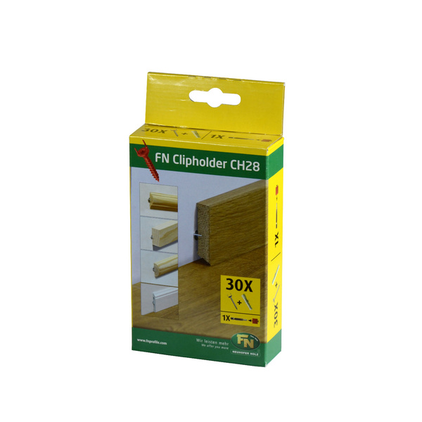 Clipholder CH28 Leistennagel im Sack./Karton 90 x 30 x 175 mm,30 Schrauben + Dübel + Bit + Schutzkappen