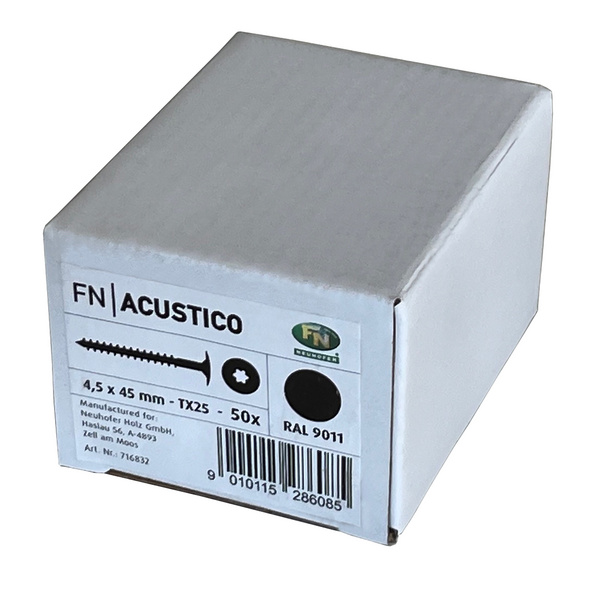 Schrauben FN Acustico 4,5x45mm, TX25, Schwarz (RAL9011), 1VE=50 stk im Karton