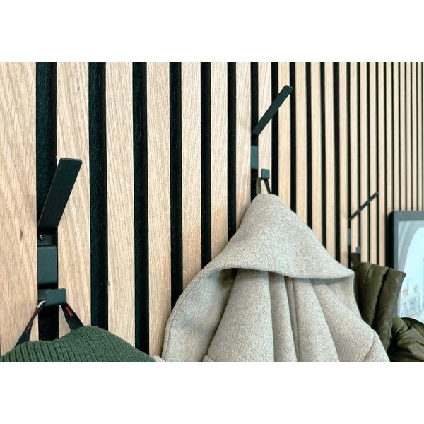 Garderobenhaken FN Acustico 14x94x60mm, schwarz RAL 9005 pulverbesch., 2stk/pkg,Kart,4c bed.2xSchraub