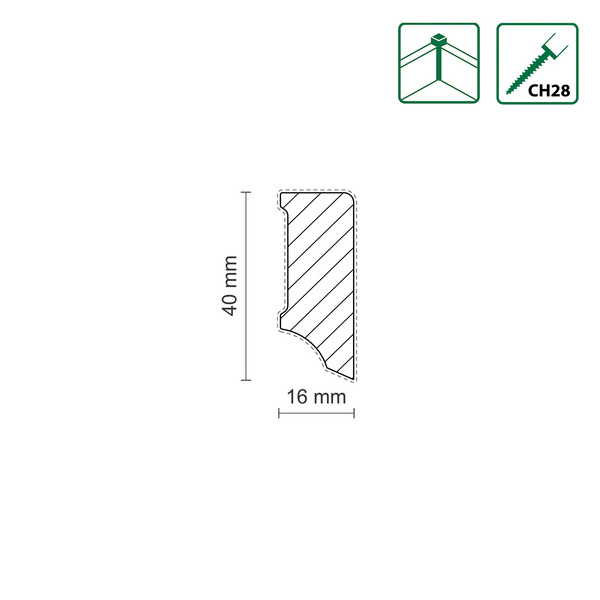 Sockelleiste eckig L0152OC KI 16x40mm Kiefer weiß beschichtet, 240cm