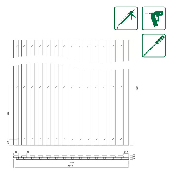 Akustikplatte PET+MDF 572,5x19mm Betongrau FOFA06V foliert, 267cm