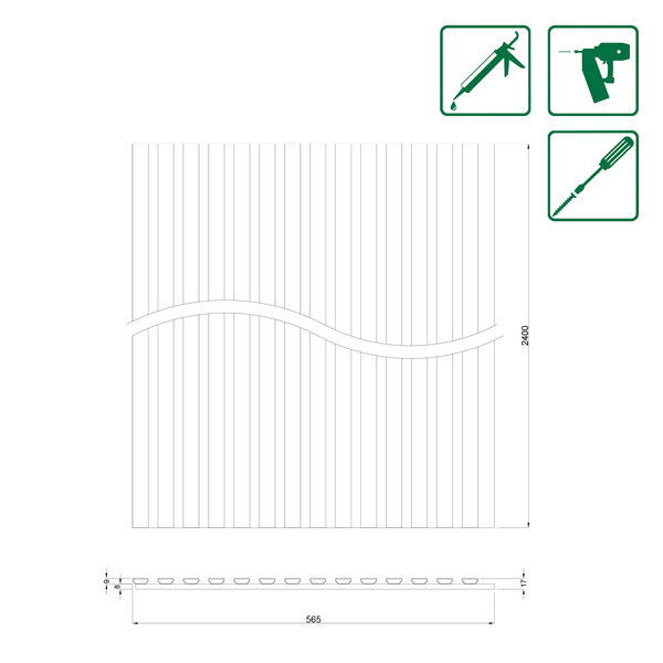 Akustikplatte PET+ALU 572,5x17mm Alu gold C3 eloxiert, 240cm