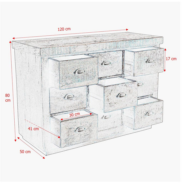Factory Sideboard 9 Schubläden FSC recycled wood