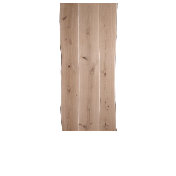 Tischplatte Stockholm Eiche geschliffen, natürliche Baumkante, mit Stahlprofilen