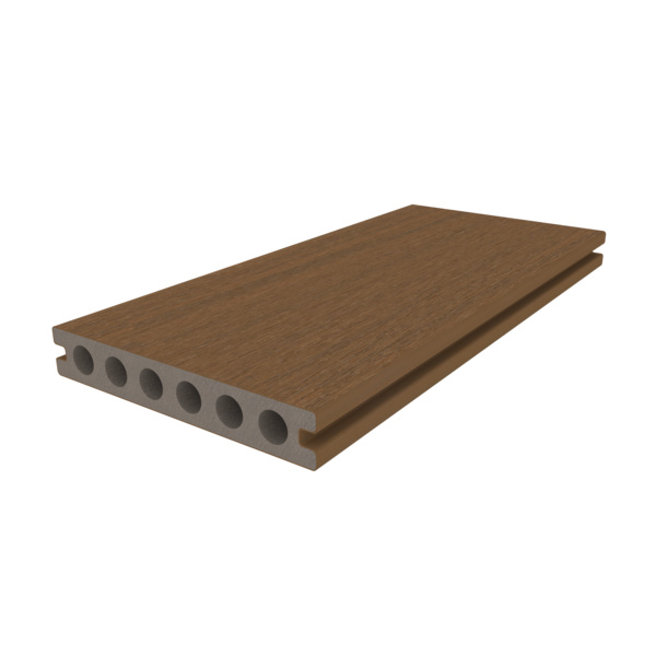 Terrassendiele WPC massiv Teak einseitig Holzstruktur, einseitig glatt, längsseitige Nut, UH02OW - 23 x 138 mm