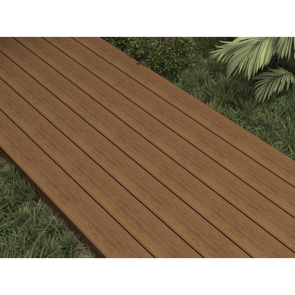 Terrassendiele WPC massiv Teak einseitig Holzstruktur, einseitig glatt, längsseitige Nut, UH02OW - 23 x 138 mm