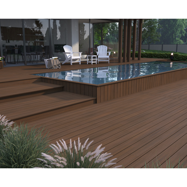 Terrassendiele WPC massiv Ipe einseitig Holzstruktur, einseitig glatt, längsseitige Nut, UH02 - 23 x 138 mm