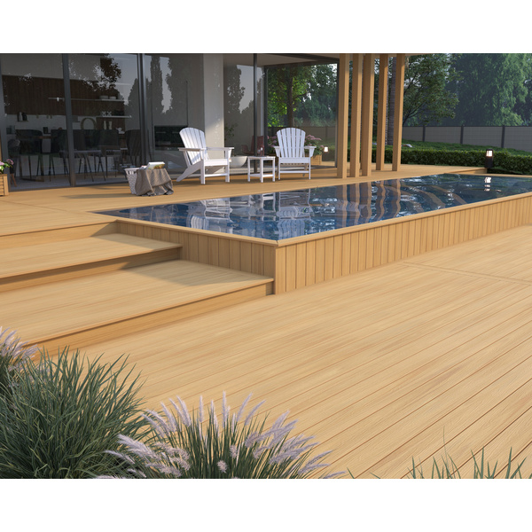 Terrassendiele WPC massiv Red Cedar einseitig Holzstruktur, einseitig glatt, längsseitige Nut, UH02 - 23 x 138 mm