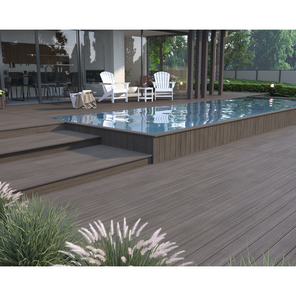 Terrassendiele WPC massiv Silver Gray einseitig Holzstruktur, einseitig glatt, längsseitige Nut, UH02 - 23 x 138 mm