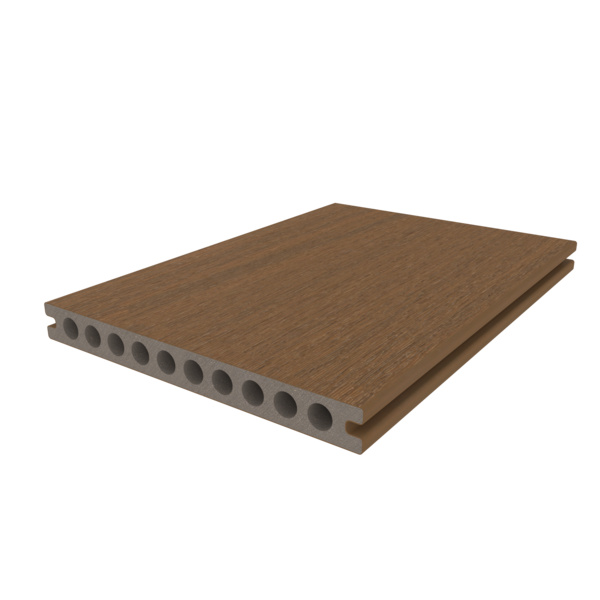 Terrassendiele WPC massiv Teak einseitig Holzstruktur, einseitig glatt, längsseitige Nut, UH22 - 23 x 210 mm