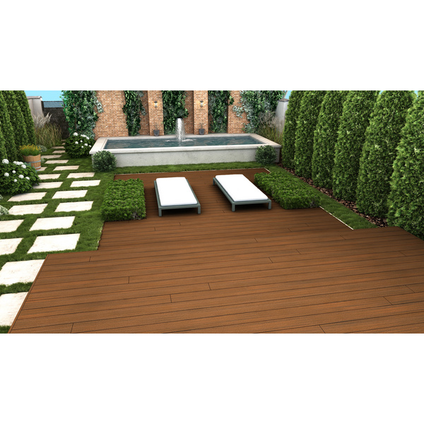 Terrassendiele WPC massiv Teak einseitig Holzstruktur, einseitig glatt, längsseitige Nut, UH22OW - 23 x 210 mm
