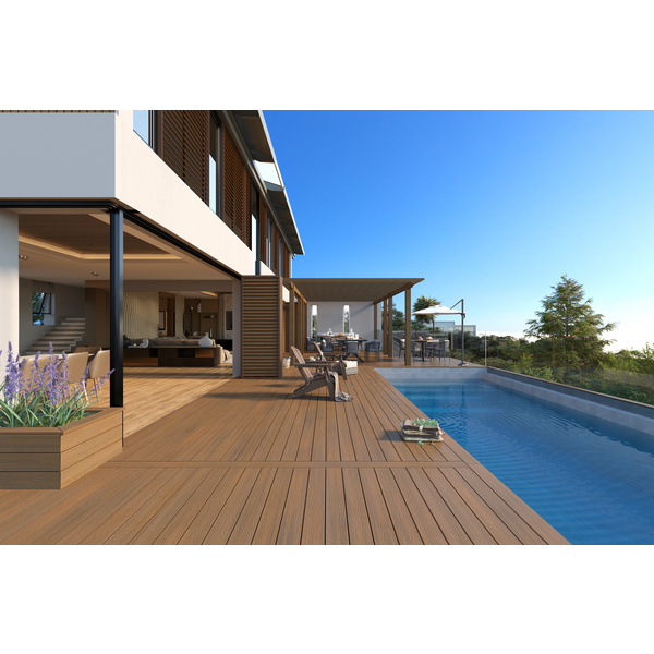 Terrassendiele WPC massiv Teak einseitig Holzstruktur, einseitig glatt, US07 - 23 x 138 mm