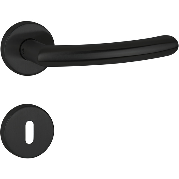 Drückergarnitur Mano, Schwarz matt, Klipp-Rosette, mit Rückholfeder, BB