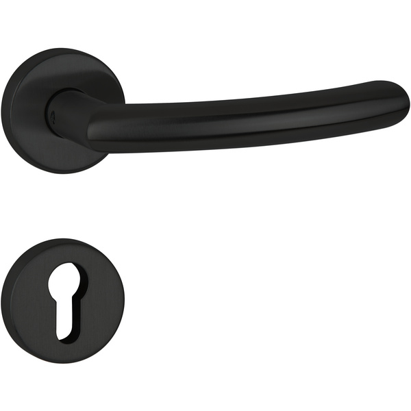 Drückergarnitur Mano, Schwarz matt, Klipp-Rosette, mit Rückholfeder, PZ