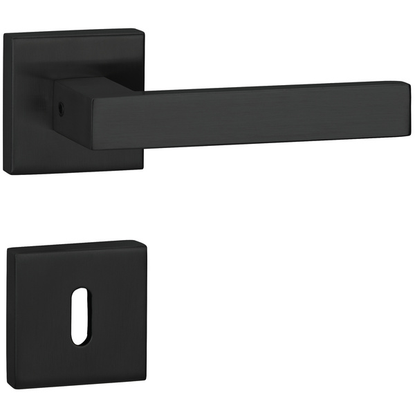 Drückergarnitur Quadrino, Schwarz matt, Klipp-Rosette, mit Rückholfeder, BB