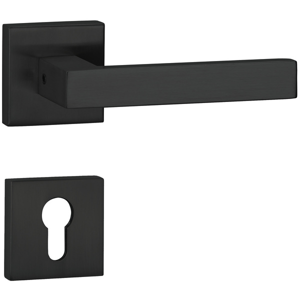 Drückergarnitur Quadrino, Schwarz matt, Klipp-Rosette, mit Rückholfeder, PZ