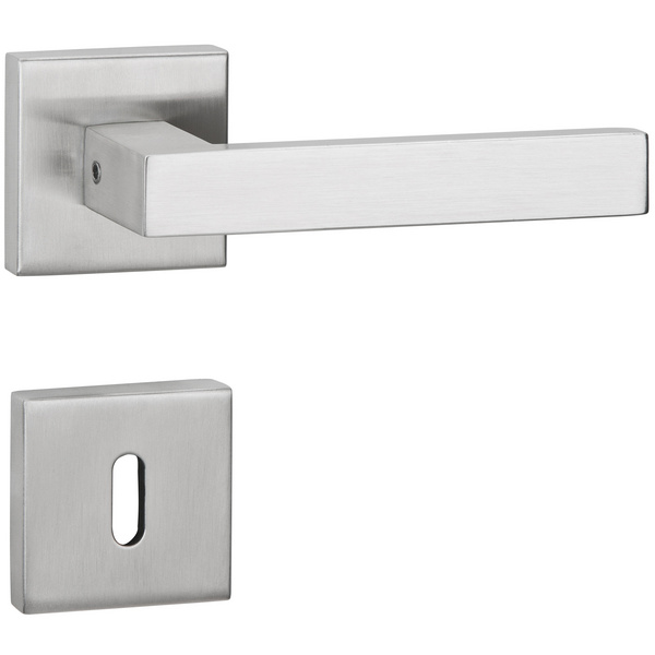 Drückergarnitur Quadrino, Edelstahl matt, Klipp-Rosette, mit Rückholfeder, BB