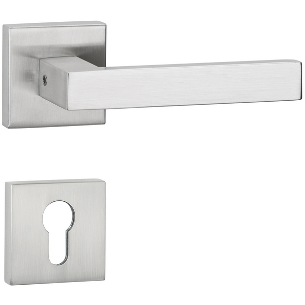 Drückergarnitur Quadrino, Edelstahl matt, Klipp-Rosette, mit Rückholfeder, PZ