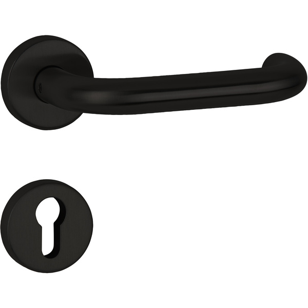 Drückergarnitur Rotondo, Schwarz matt, Klipp-Rosette, mit Rückholfeder, PZ