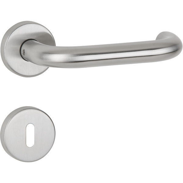 Drückergarnitur Rotondo, Edelstahl matt, Klipp-Rosette, mit Rückholfeder, BB