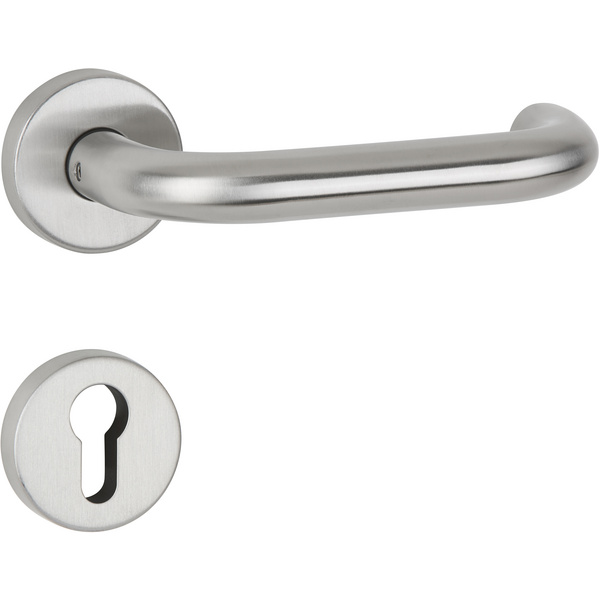 Drückergarnitur Rotondo, Edelstahl matt, Klipp-Rosette, mit Rückholfeder, PZ