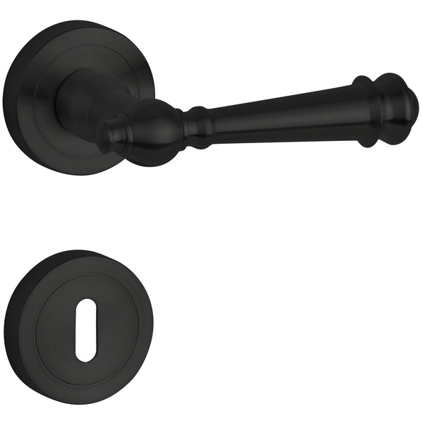 Drückergarnitur Rustico, Schwarz matt, Klipp-Rosette, fest/drehbar, mit Rückholfeder, BB