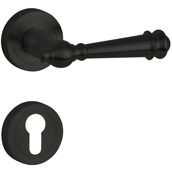 Drückergarnitur Rustico, Schwarz matt, Klipp-Rosette, fest/drehbar, mit Rückholfeder, PZ