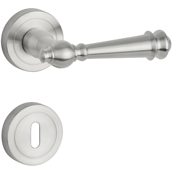 Drückergarnitur Rustico, Edelstahl matt, Klipp-Rosette, fest/drehbar, mit Rückholfeder, BB