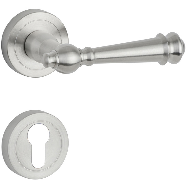 Drückergarnitur Rustico, Edelstahl matt, Klipp-Rosette, fest/drehbar, mit Rückholfeder, PZ