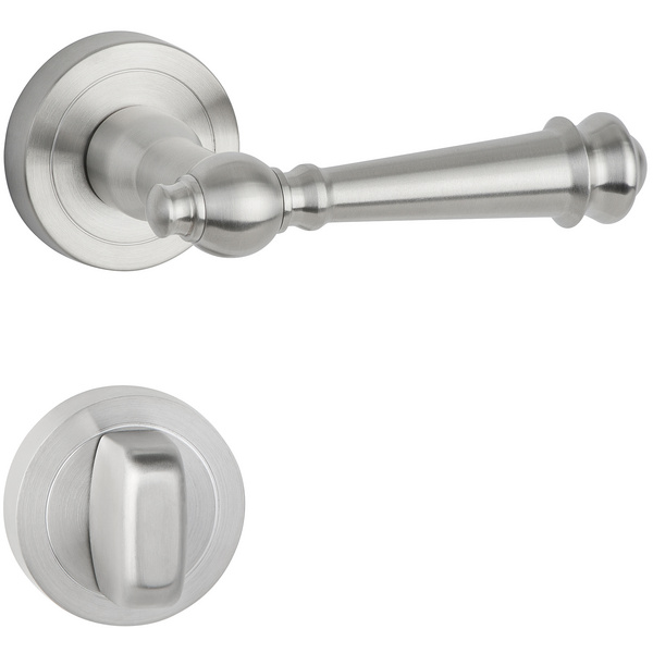 Drückergarnitur Rustico, Edelstahl matt, Klipp-Rosette, fest/drehbar, mit Rückholfeder, WC