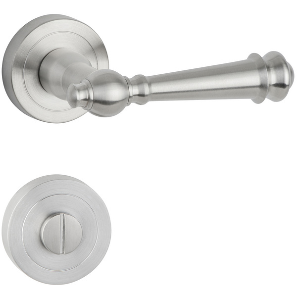 Drückergarnitur Rustico, Edelstahl matt, Klipp-Rosette, fest/drehbar, mit Rückholfeder, WC