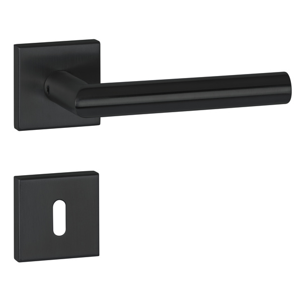 Drückergarnitur Volume, Schwarz matt, Klipp-Rosette quadratisch, mit Rückholfeder, BB