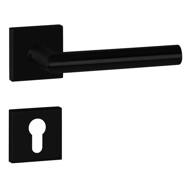 Drückergarnitur Volume, Schwarz matt, Klipp-Rosette quadratisch, mit Rückholfeder, PZ