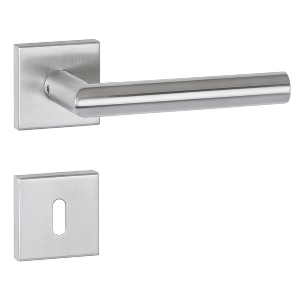 Drückergarnitur Volume, Edelstahl matt, Klipp-Rosette quadratisch, mit Rückholfeder, BB