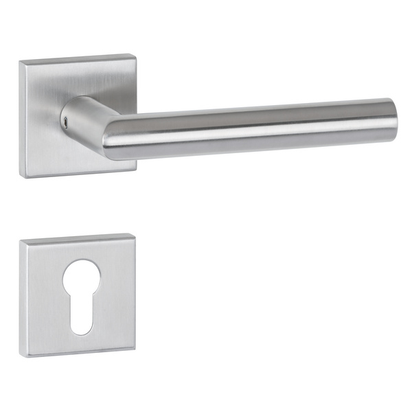 Drückergarnitur Volume, Edelstahl matt, Klipp-Rosette quadratisch, mit Rückholfeder, PZ