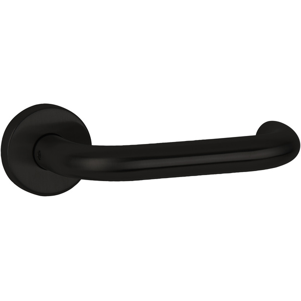 Drückerpaar Rotondo, Schwarz matt, Klipp-Rosette, mit Rückholfeder, ohne Schlüsselrosette