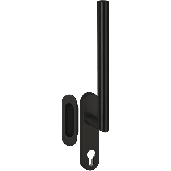Hebe-Schiebetürgriff Volume, abschließbar, Schwarz matt, mit Schiebetürmuschel