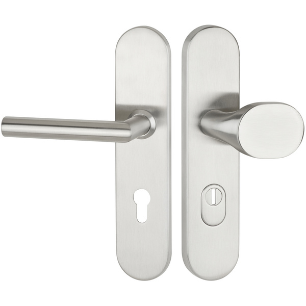 Schutz-Wechselgarnitur SK2 Guardino / Griff Volume, Kernziehschutz, Edelstahl matt, Langschild