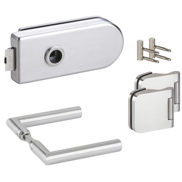 Glastürbeschlag-Set (Schlosskasten + Griffpaar + Bänder) "Rotondo"