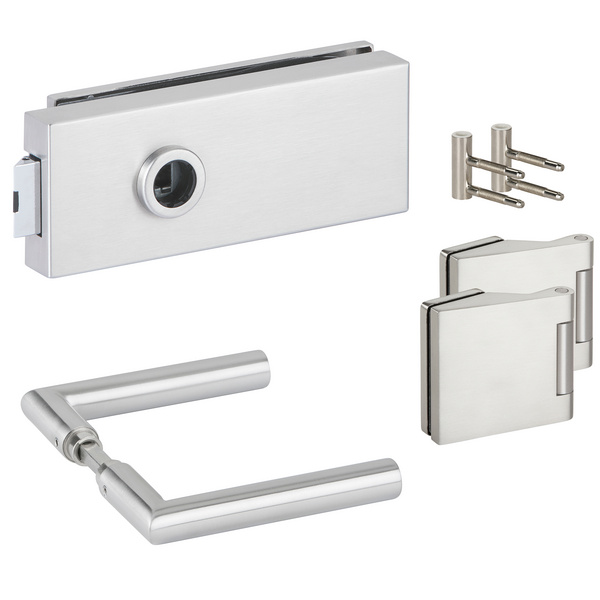 Glastürbeschlag-Set (Schlosskasten + Griffpaar + Bänder) "Vetro"