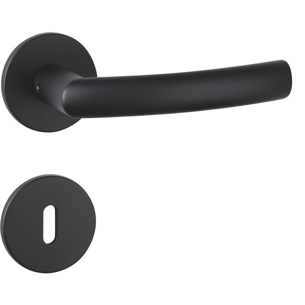 Drückergarnitur Mano flach, Schwarz matt, Klipp-Rosette 5mm mit Rückholfeder, Klasse 3, BB