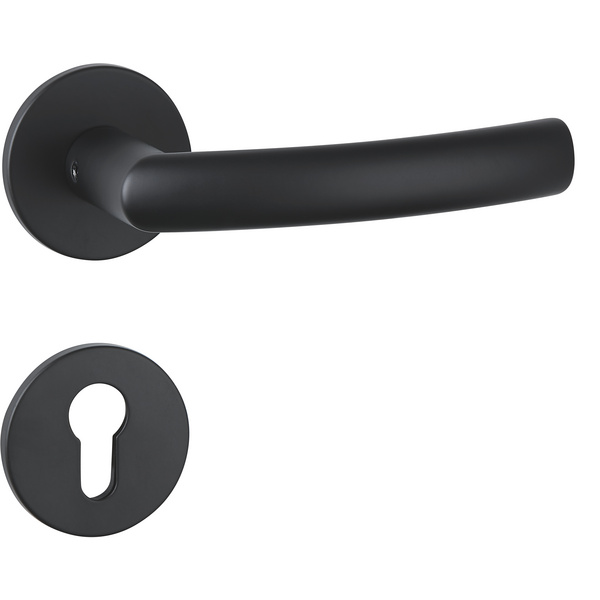 Drückergarnitur Mano flach, Schwarz matt, Klipp-Rosette 5mm mit Rückholfeder, Klasse 3, PZ