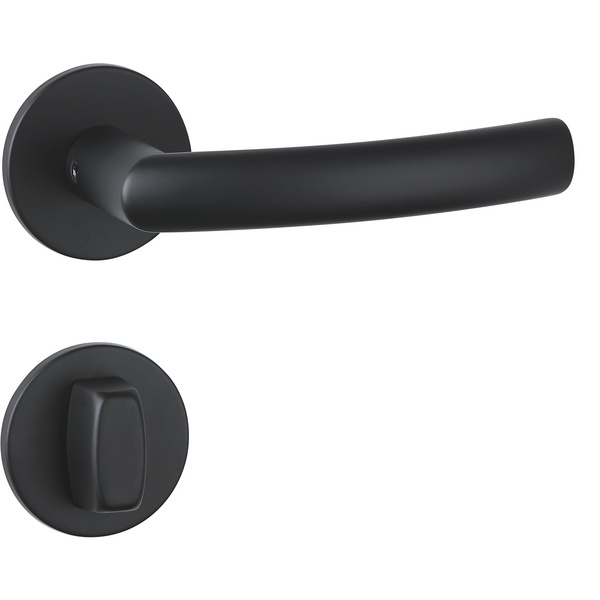 Drückergarnitur Mano flach, Schwarz matt, Klipp-Rosette 5mm mit Rückholfeder, Klasse 3, WC