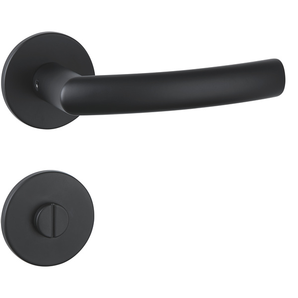 Drückergarnitur Mano flach, Schwarz matt, Klipp-Rosette 5mm mit Rückholfeder, Klasse 3, WC