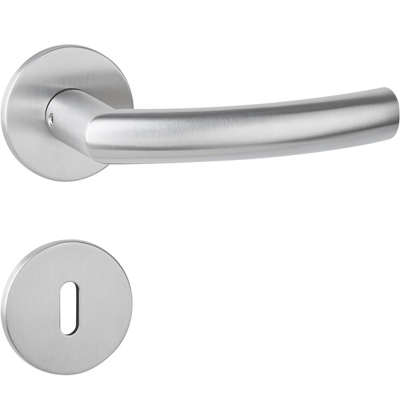 Drückergarnitur Mano flach, Edelstahl matt, Klipp-Rosette 5mm mit Rückholfeder, Klasse 3, BB