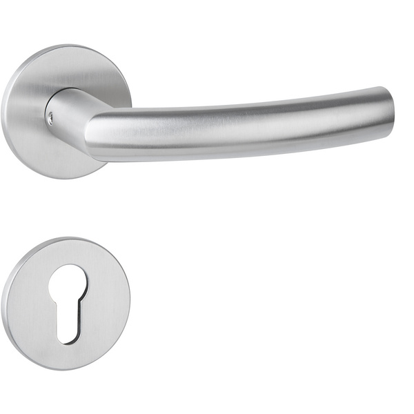 Drückergarnitur Mano flach, Edelstahl matt, Klipp-Rosette 5mm mit Rückholfeder, Klasse 3, PZ