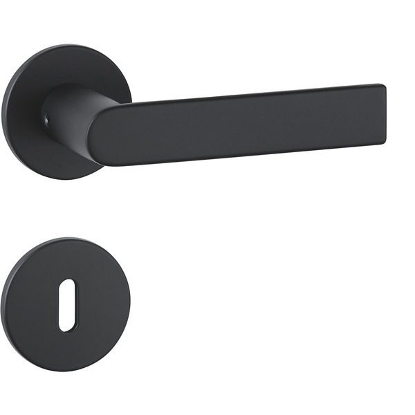 Drückergarnitur Orbio flach, Schwarz matt, Klipp-Rosette 5mm mit Rückholfeder, Klasse 3, BB