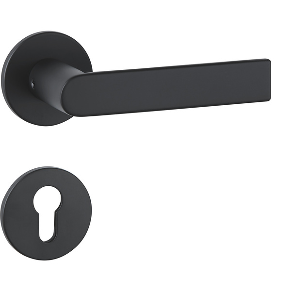 Drückergarnitur Orbio flach, Schwarz matt, Klipp-Rosette 5mm mit Rückholfeder, Klasse 3, PZ