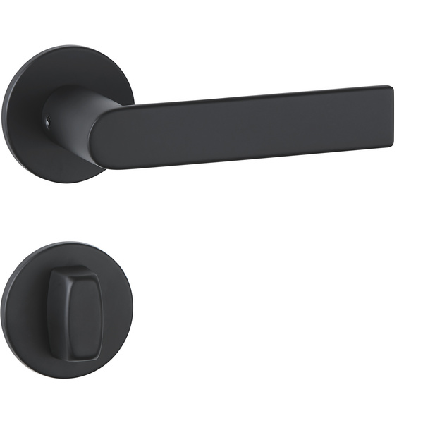 Drückergarnitur Orbio flach, Schwarz matt, Klipp-Rosette 5mm mit Rückholfeder, Klasse 3, WC