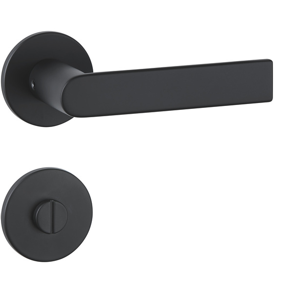 Drückergarnitur Orbio flach, Schwarz matt, Klipp-Rosette 5mm mit Rückholfeder, Klasse 3, WC